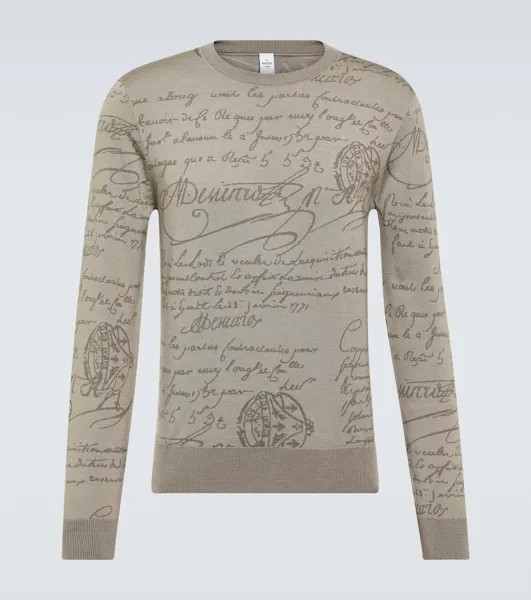 Жаккардовый шерстяной свитер Scritto Berluti, серый