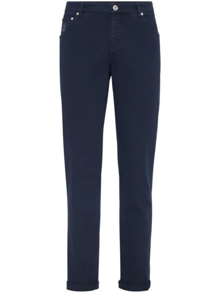 Brunello Cucinelli джинсы с вышитым логотипом, синий