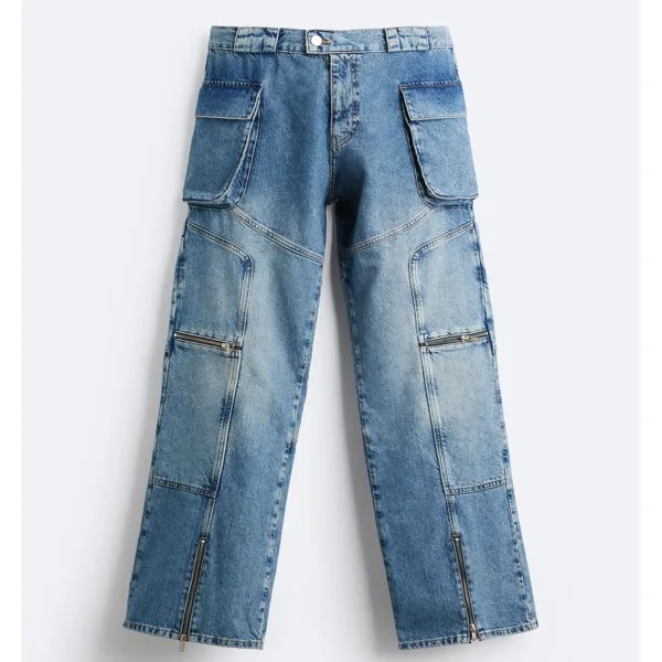 Джинсы Zara Flared Fit Cargo, синий