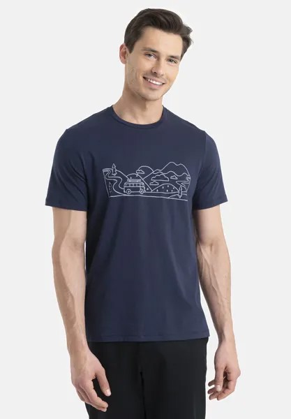 Футболка с принтом Tencel Cotton Ss Tee Combi Ski Trip Icebreaker, цвет midnight navy