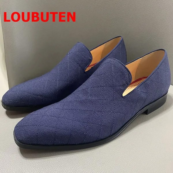 Мужские парусиновые туфли LOUBUTEN, синие повседневные туфли ручной работы, лоферы, слиперы, весна-лето