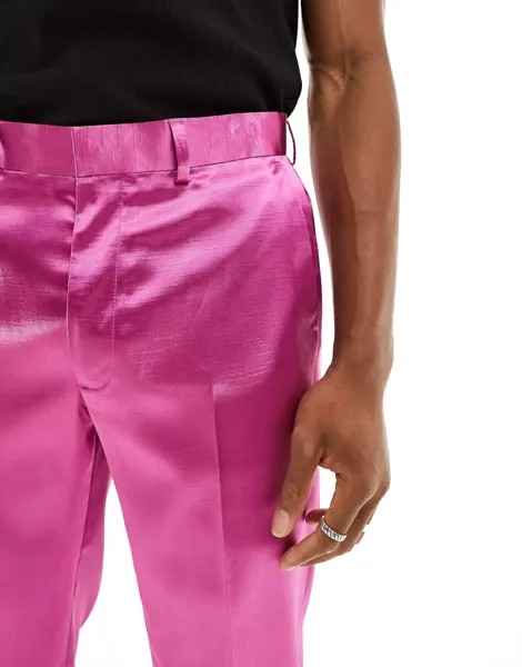 Розовые атласные брюки-скинни ASOS