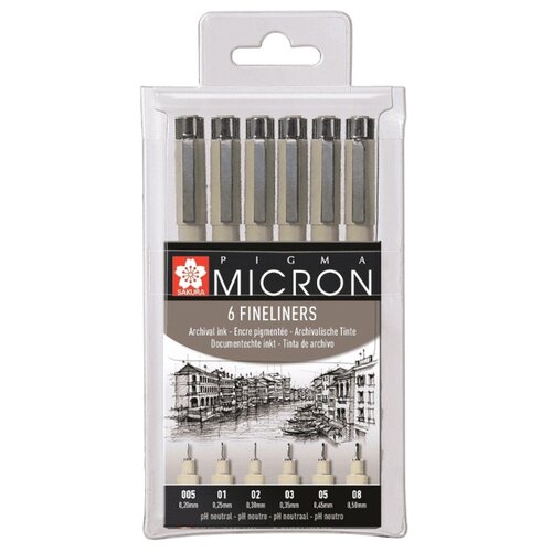 SAKURA набор капиллярных ручек Pigma Micron, 6 шт (PO(XSDK-6)), черный цвет чернил