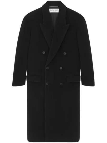 Saint Laurent chevron wool double-breasted coat, черный