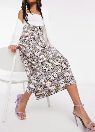Юбка миди с завязкой и мелким цветочным принтом от комплекта Style Cheat-Многоцветный