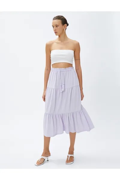 Многоярусная юбка-миди с завязкой на талии Koton, фиолетовый