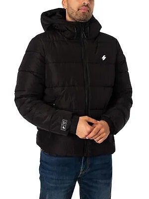 Мужская спортивная пуховая куртка с капюшоном Superdry, черная