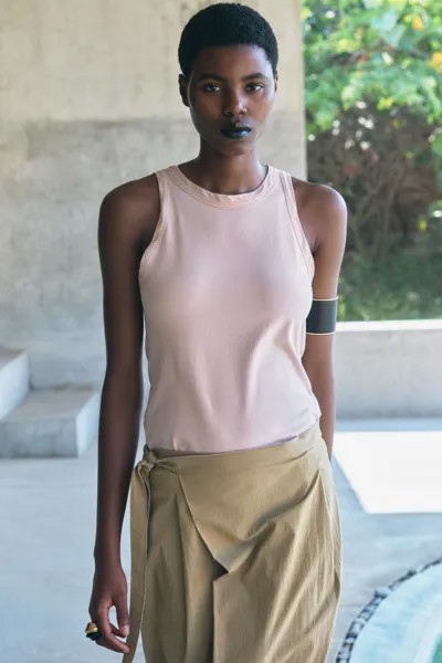 Майка с выцветшим узором и круглым вырезом ZARA, бежевый/розовый