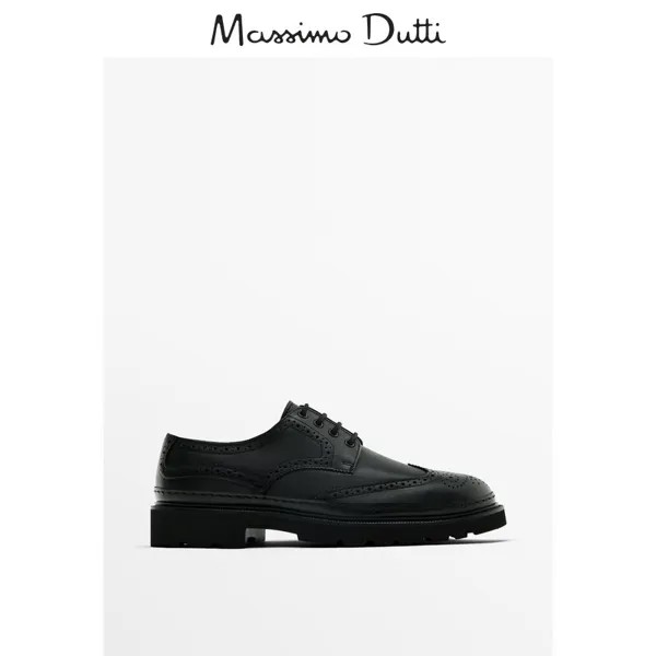 Новый продукт, специальная мужская обувь Massimo Dutti, новинка лета 2024, черные туфли-броги из мягкой кожи наппа, официальная обувь 12700250800, цвет черный