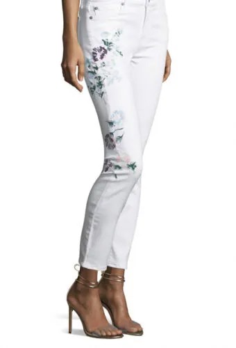 7 For All Mankind Белые джинсы до щиколотки с ручной росписью и цветочным рисунком 24 279 долларов США