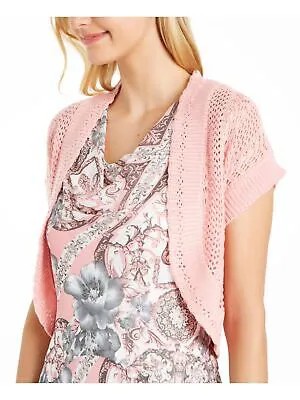 SIGNATURE Женский розовый открытый кардиган с короткими рукавами для работы, свитер Petites 6P