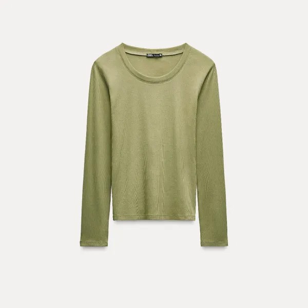 Лонгслив  Zara Ribbed Long Sleeve, светло-зеленый
