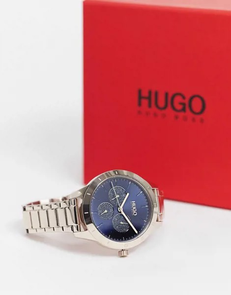 Женские золотистые часы-браслет с черным циферблатом Hugo 1540092-Золотистый