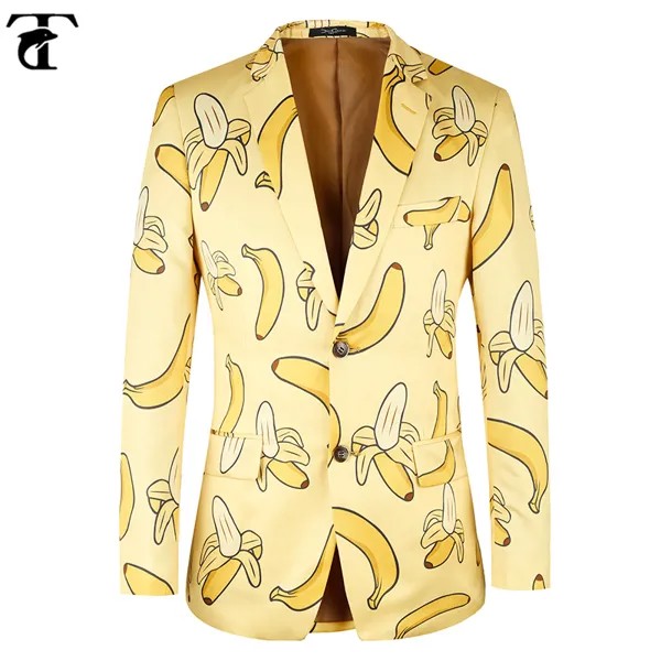Мужской пиджак в гавайском стиле TOTURN, повседневный модный блейзер с рисунком банана, брендовый пиджак, Большие европейские размеры 46-58
