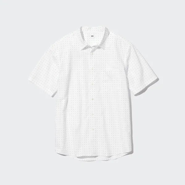 Рубашка UNIQLO с короткими рукавами в горошек, белый