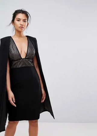 Платье миди с пайетками и кейпом Misha Collection-Черный