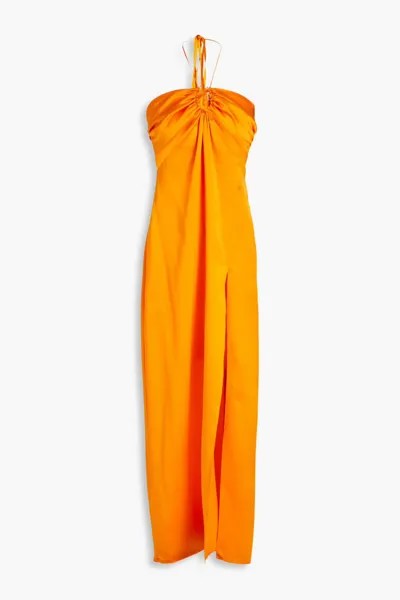 Платье макси Mieta из шелкового атласа с вырезом халтер и сборками Nicholas, ярко оранжевый