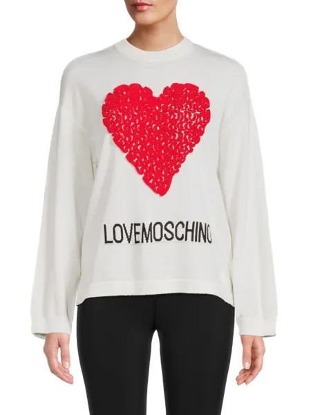 Свитер Love Moschino вязаный с фактурным сердцем, белый