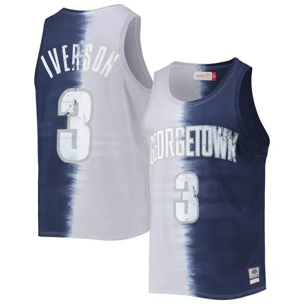 Мужская майка Mitchell & Ness Allen Iverson серая/темно-синяя Джорджтаун Hoyas с названием и номером и рисунком тай-дай