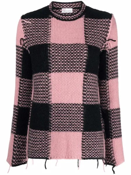 RED Valentino клетчатый джемпер с бахромой