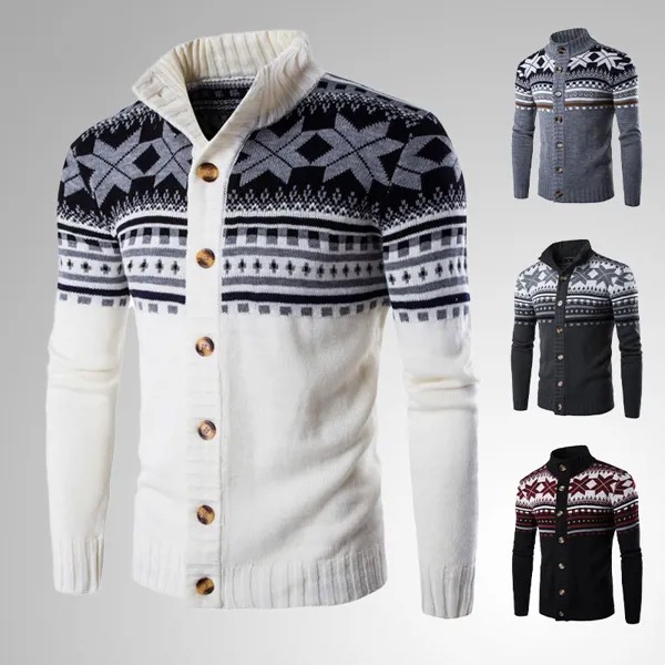 Рождественские мужские свитера 2022, зимний кашемировый шерстяной кардиган, модный вязаный свитер в стиле пэчворк, плотный теплый облегающий...