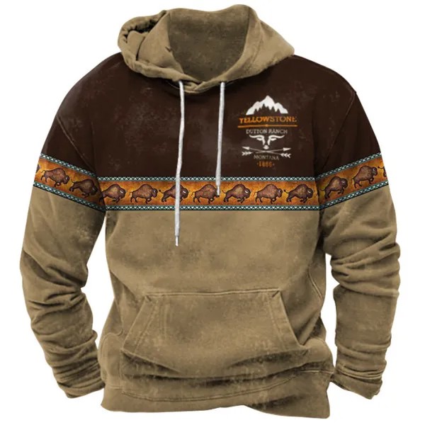 Мужская толстовка с капюшоном Vintage West Yellowstone Print Colorblock Pocket Everyday Sweatshirt