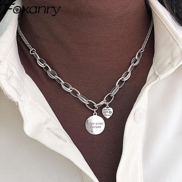 POMOiii 925 стерлингового серебра толстая цепочка ожерелье INS мода хип-хоп винтаж дизайн LOVE сердце кулон тайское серебро вечеринка ювелирные изделия