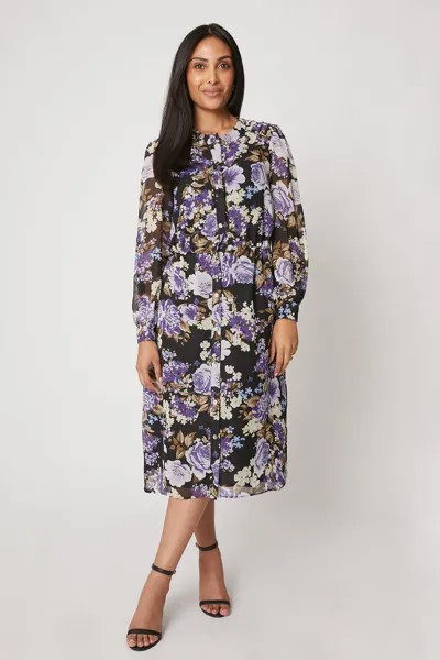 Миниатюрное фиолетовое платье-рубашка на пуговицах с цветочным принтом Wallis, черный