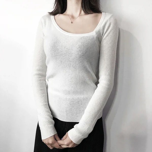100% кашемировый осенний женский Асимметричный персиковый пуловер с воротником в форме сердца и длинным рукавом приталенный пуловер Кардига...