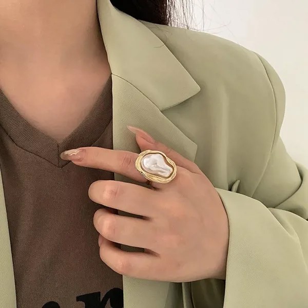 Мода Геометрическое нерегулярное барочное жемчужное кольцо для женщин Ретро Открытый размер Индексный палец Кольца Вечеринка Ювелирные изделия
