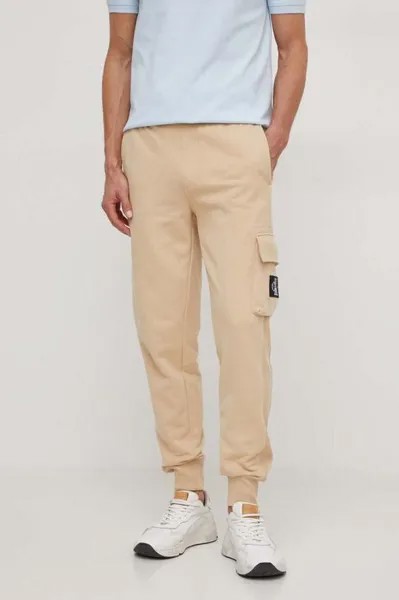 Хлопковые спортивные брюки Calvin Klein Jeans, бежевый