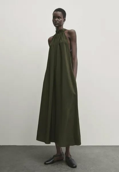 Длинное платье Halter Neck Massimo Dutti, цвет dark green
