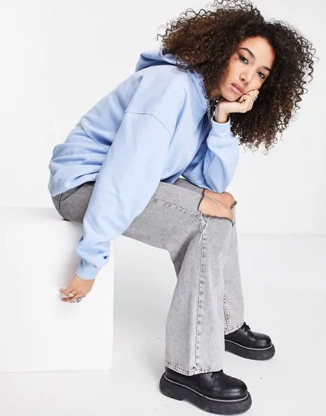 Худи голубого цвета с длинными рукавами в рубчик с начесом Topshop-Голубой