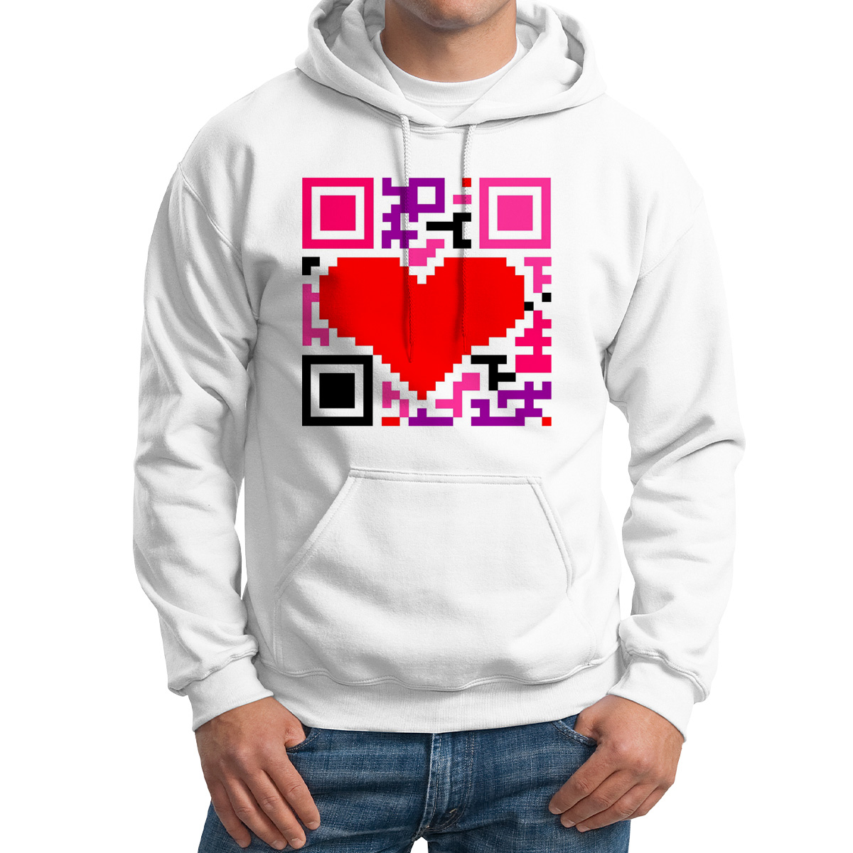 Худи унисекс CoolPodarok Сердце QR белое 42 RU