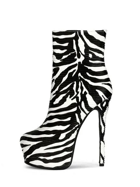 Milanoo Women's Zebra Print Platform Stiletto Heel Ankle Boots