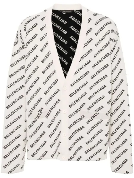 Balenciaga кардиган с логотипом вязки интарсия, нейтральный цвет