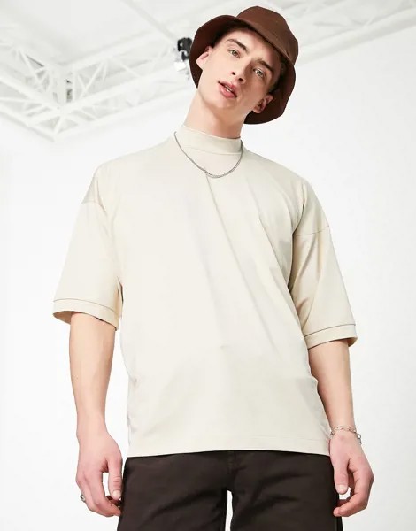 Светло-коричневая oversized-футболка со вставками и рукавами реглан ASOS DESIGN-Светло-бежевый цвет