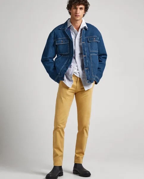 Узкие мужские брюки чинос горчичного цвета Pepe Jeans, горчичный