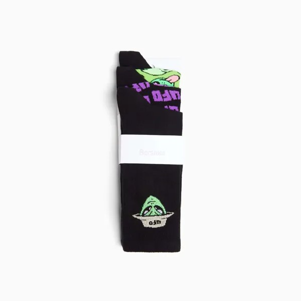 Носки Bershka с принтом 3 пары, черный/фиолетовый/зеленый