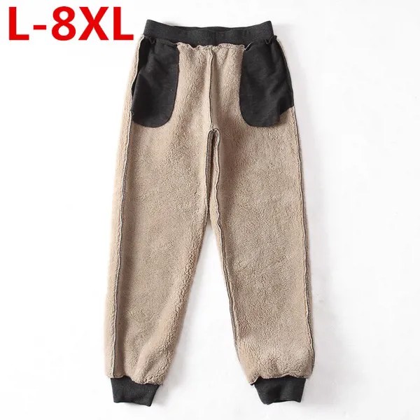 Большие размеры; 8XL; Новинка; 7XL; Мужская теплая Повседневная одежда из флиса; Сезон весна-осень-зима; Хлопковые брюки; Модные брюки