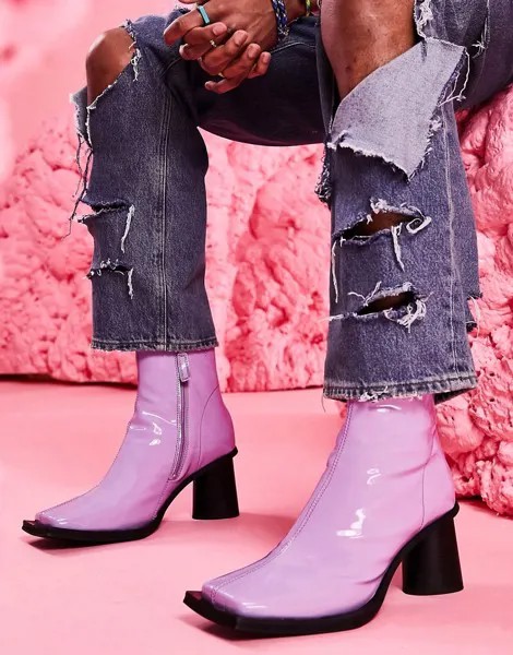 Сиреневые лакированные ботинки челси из искусственной кожи с контрастной подошвой ASOS DESIGN-Фиолетовый цвет