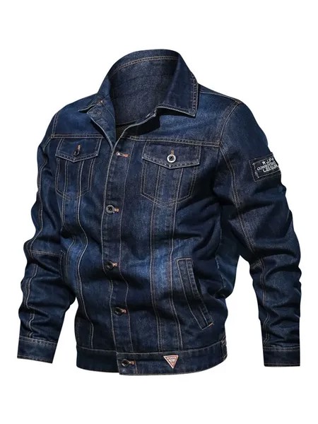 Milanoo Men Denim Jackets Chic Deep Blue Deep Blue Modern Cowboy Regular Fit Jacket