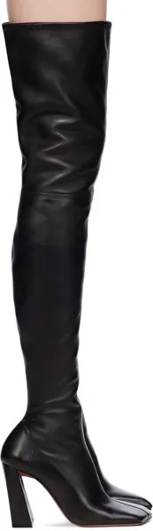 Черные эластичные высокие сапоги до бедра Marine Amina Muaddi, цвет Black