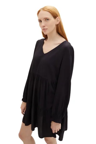 Платье Женское/Девочное платье в стиле бэби-долл с v-образным вырезом Tom Tailor Denim, черный