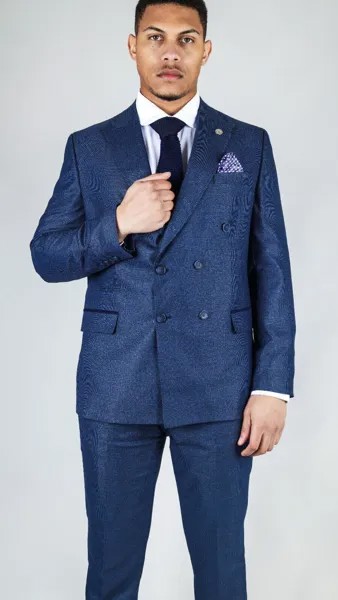 Классический двубортный костюм-двойка TruClothing, синий