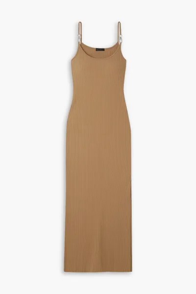 Платье миди из эластичного хлопкового джерси в рубчик с декором The Range, коричневый