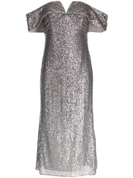 Платье с открытыми плечами и пайетками Badgley Mischka, серебристый