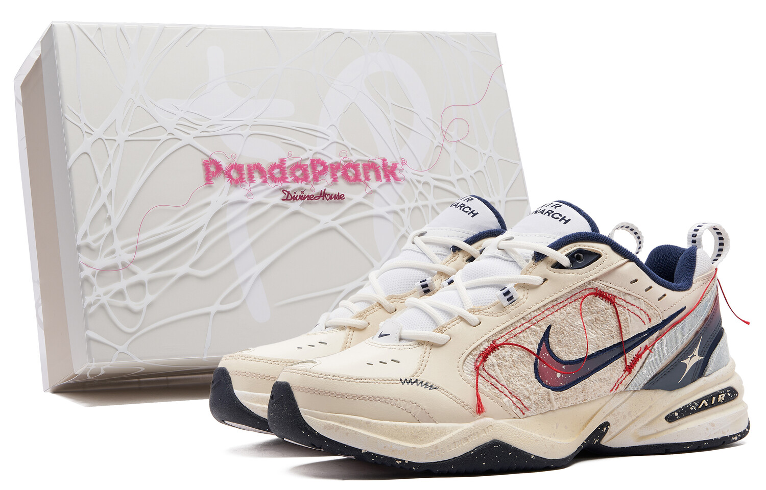 Кроссовки Nike Air Monarch 4 Chunky Sneakers Unisex Low-top Beige/red/blue, красный