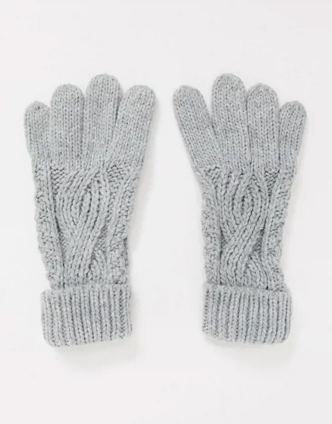 Вязаные перчатки с отворотом и узором «косичка» серого цвета Boardmans-Серый