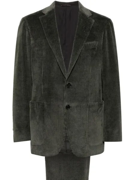 Canali вельветовый костюм с однобортным пиджаком, зеленый